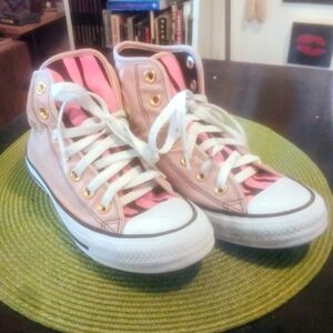 Converse All Stars Pink and Gold High-Top Sneakers